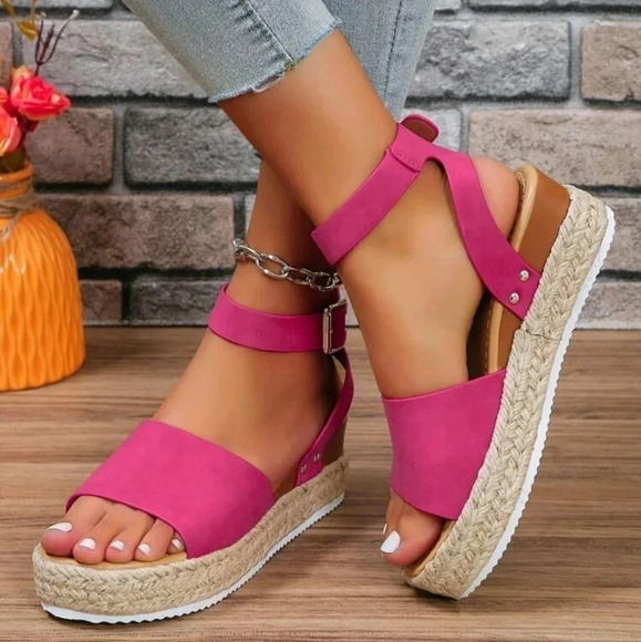 Thick-Bottomed Fish Mouth Rope Wedge Sandals With Thick Sole For Summer - Picture 2 of 5